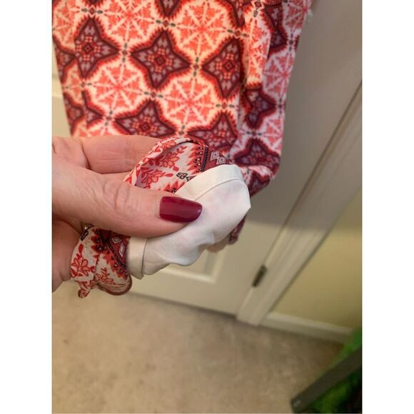 LULUS SLIP DRESS SPAGHETTI STRAPS V NECK BOHO CORAL/RED/WHITE OFFICE SIREN SZ L - Picture 11 of 13